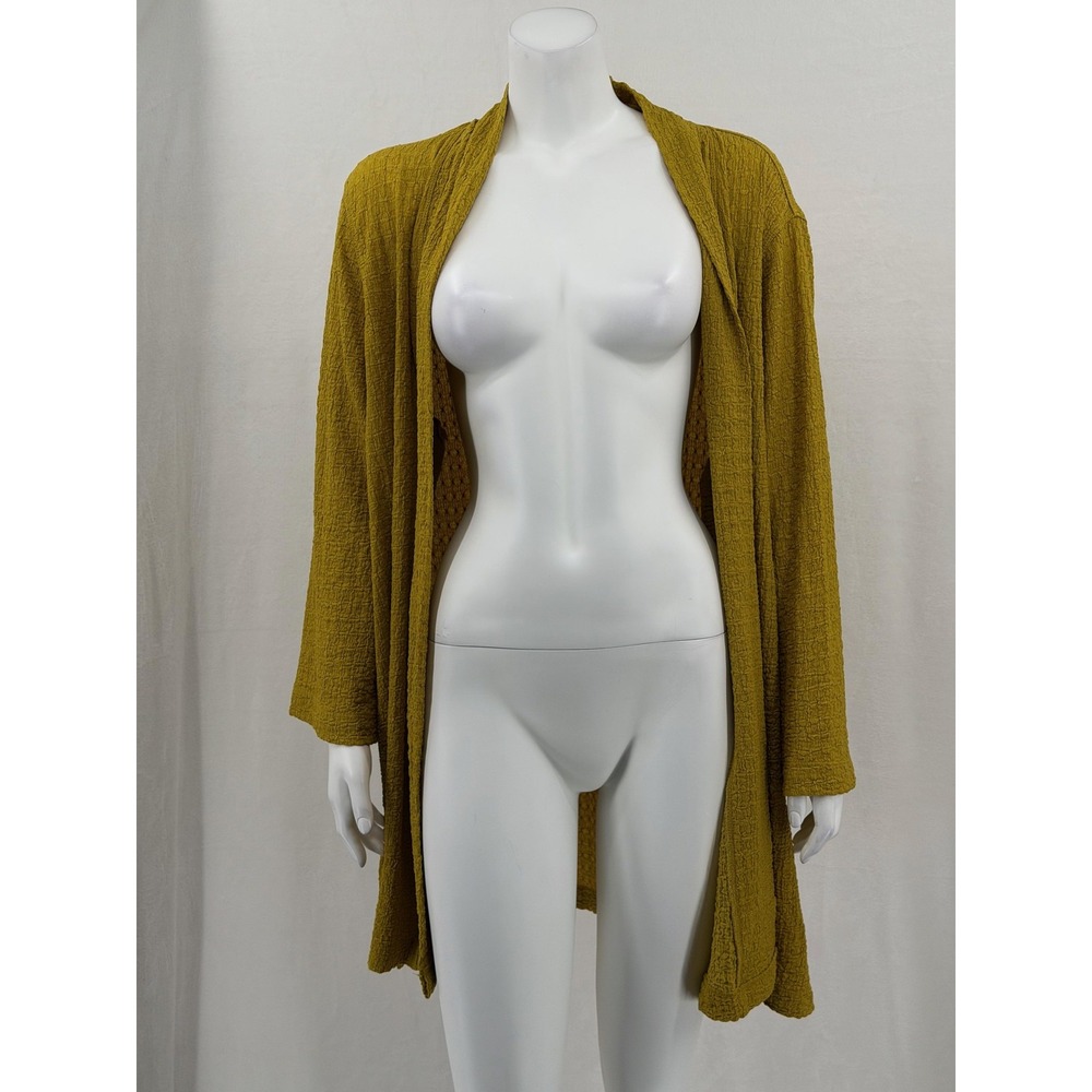 Multiples Cardigan Womens 1X Citron Yellow Textured Open‎ Essentials Layers NWT